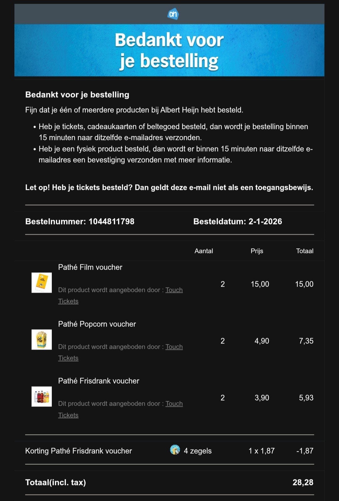 Bioscoopvoucher + Popcorn voucher + Frisdrank voucher Pathe, Tickets en Kaartjes, Filmkaartjes, Twee personen, Vrijkaartje alle films