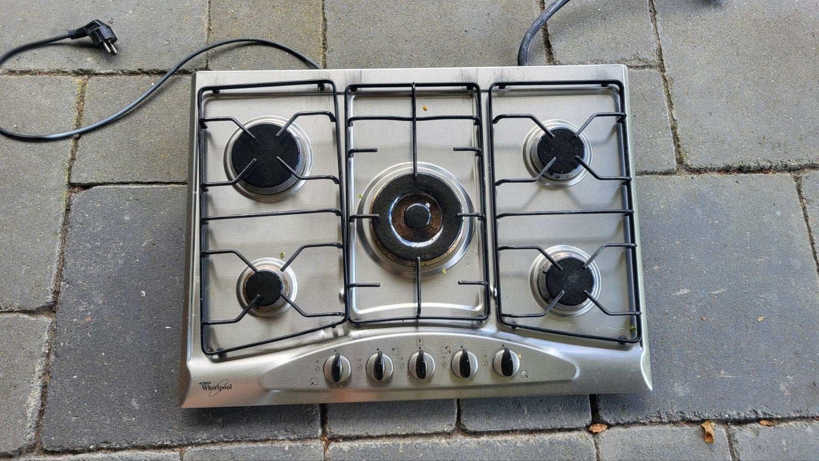 Whirlpool gasfornuis 4 pits met wokbrander, Ophalen, Gebruikt, Minder dan 85 cm, Inbouw