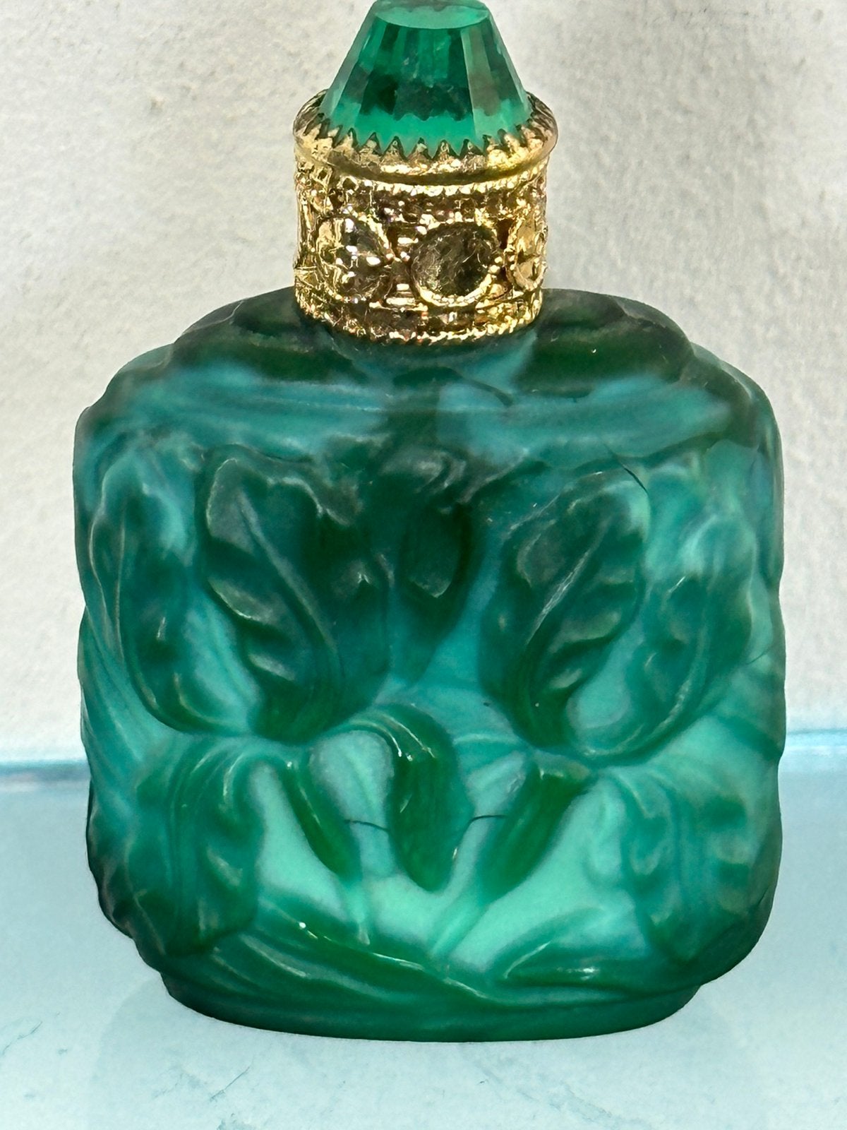 Hoffman Malachietgroen persglazen  Parfumflesje, Ophalen of Verzenden, Gebruikt, Miniatuur