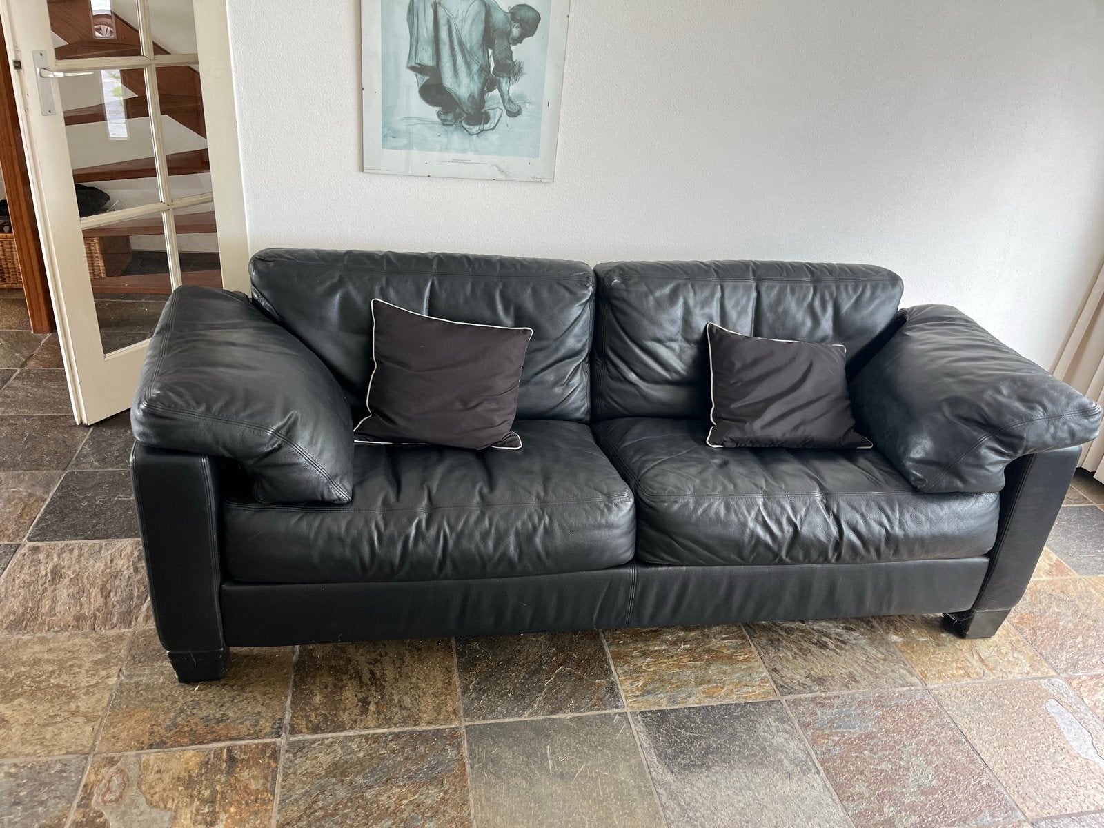 Zwarte leren de Cede bank, Ophalen, Gebruikt, 150 tot 200 cm, Tweepersoons