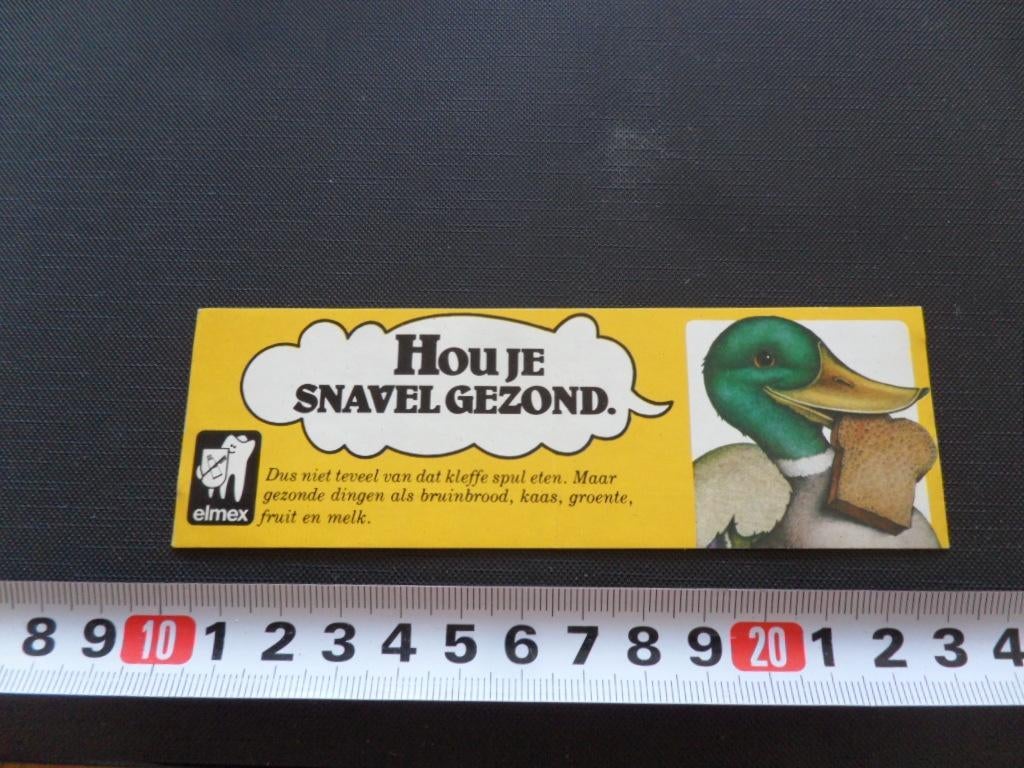 sticker elmex tandpasta strip eend hou je snavel gezond *, Verzamelen, Ophalen, Zo goed als nieuw