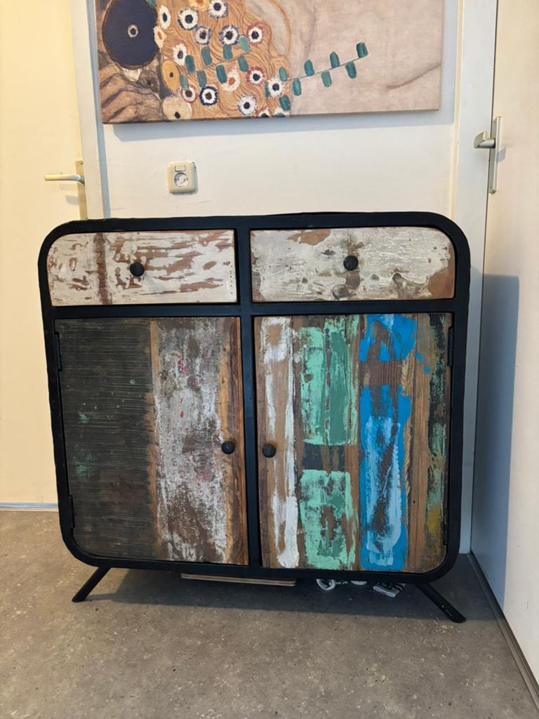 Tv meubel en dressoir industriële look sloophout, Ophalen, Gebruikt, 100 tot 150 cm, Teakhout