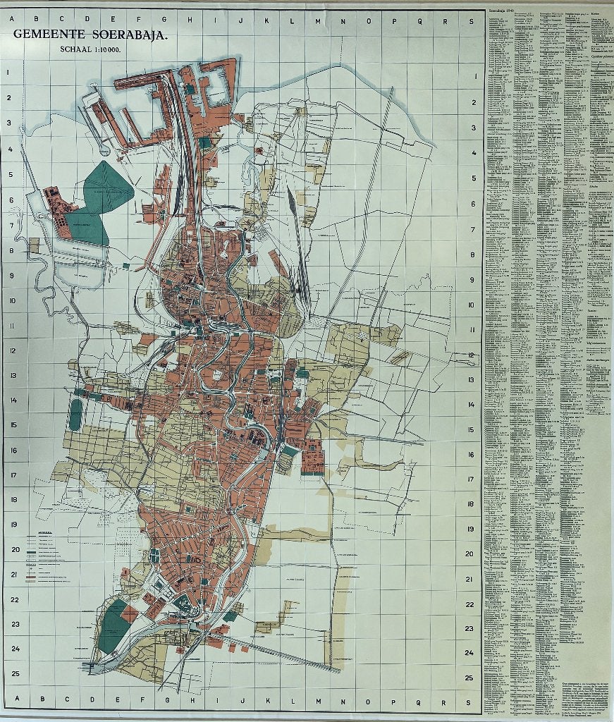 Oude stratenkaart Soerabaja, H. van Ingen te Soerabaja, Ophalen of Verzenden, 1800 tot 2000, Wereld