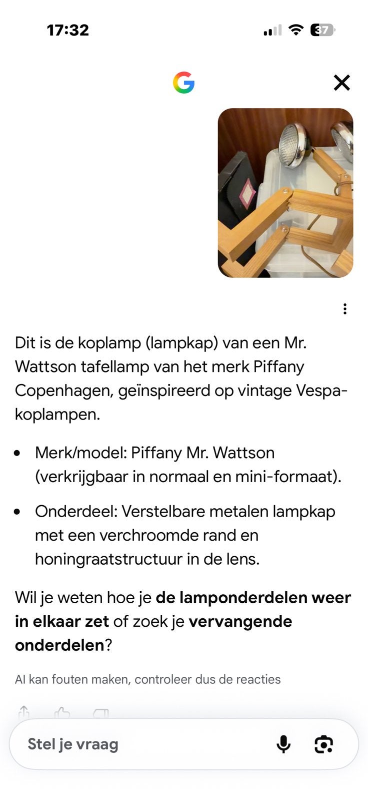 Mr. Wattson tafellampen  merk Piffany, Met schakelaar, Vintage, 35 cm, Ophalen of Verzenden