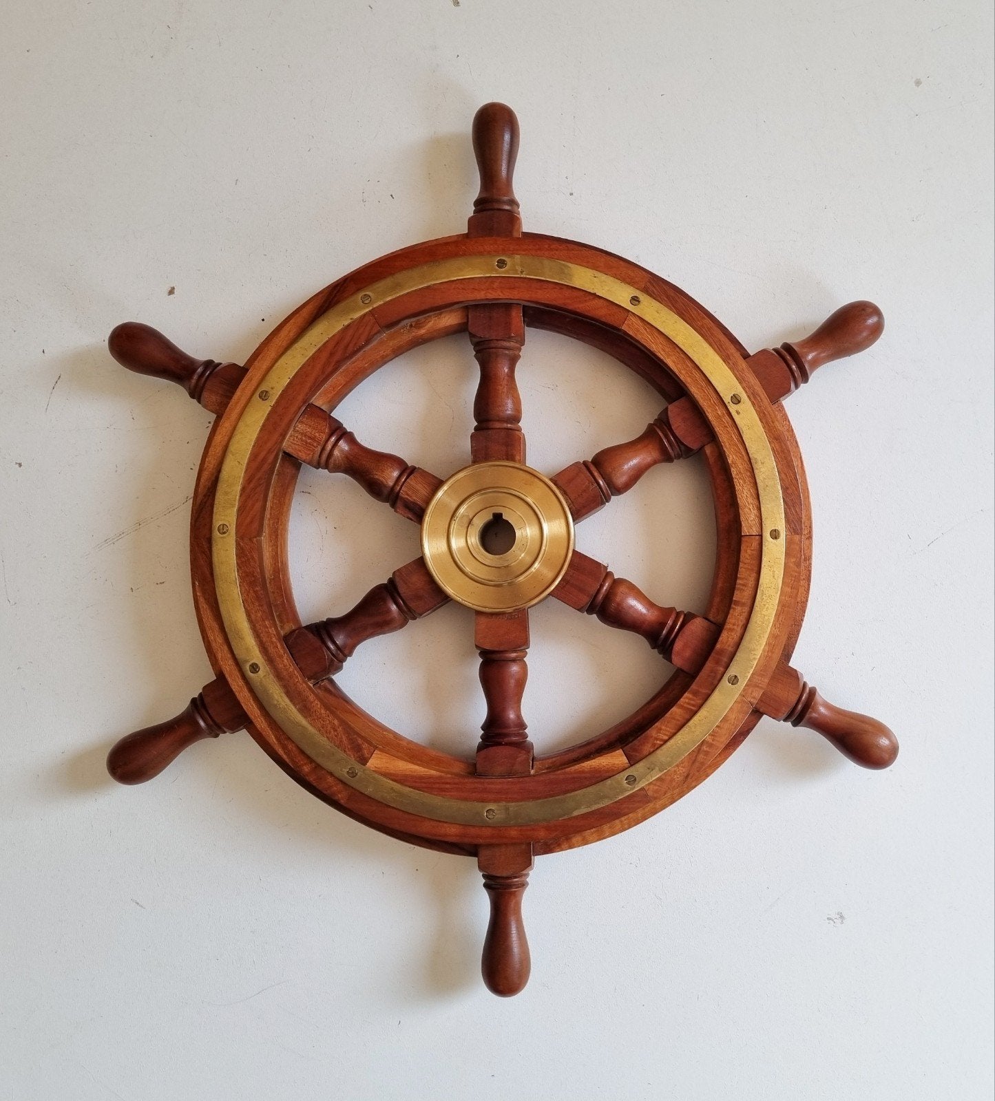 Decoratief scheepsroer / stuurwiel van hout en messing, Watersport en Boten, Bootonderdelen, Zo goed als nieuw, Ophalen of Verzenden