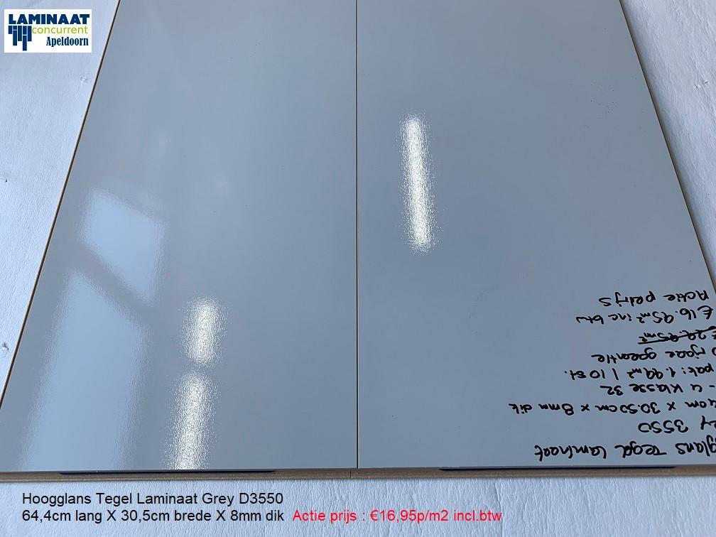 Hoogglans Tegel laminaat Grey D3550 8mm dik €16,95m2, Nieuw, Ophalen of Verzenden, Grijs, Laminaat