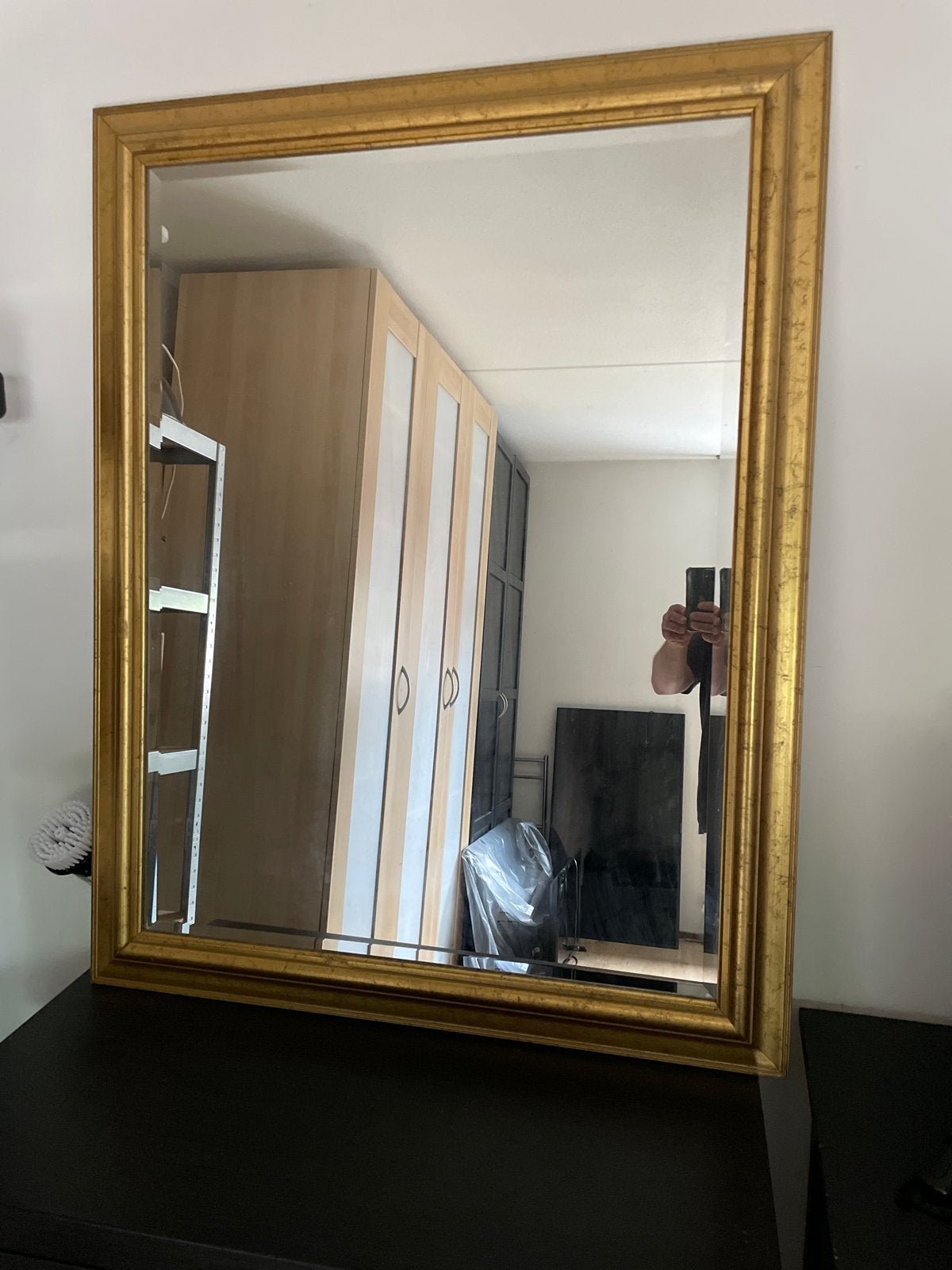 Gouden spiegel met klassieke lijst, Huis en Inrichting, Ophalen, Gebruikt, 100 tot 150 cm, Rechthoekig