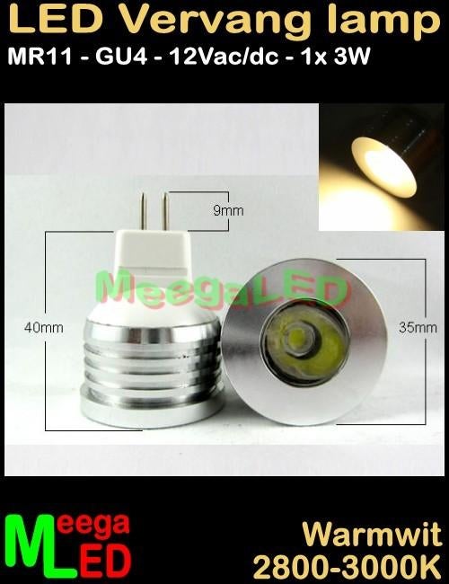 Boot LED lamp spot MR11 GU4 LEDspot 3 watt 12V - 3W, Ophalen of Verzenden, Nieuw, Binnenverlichting