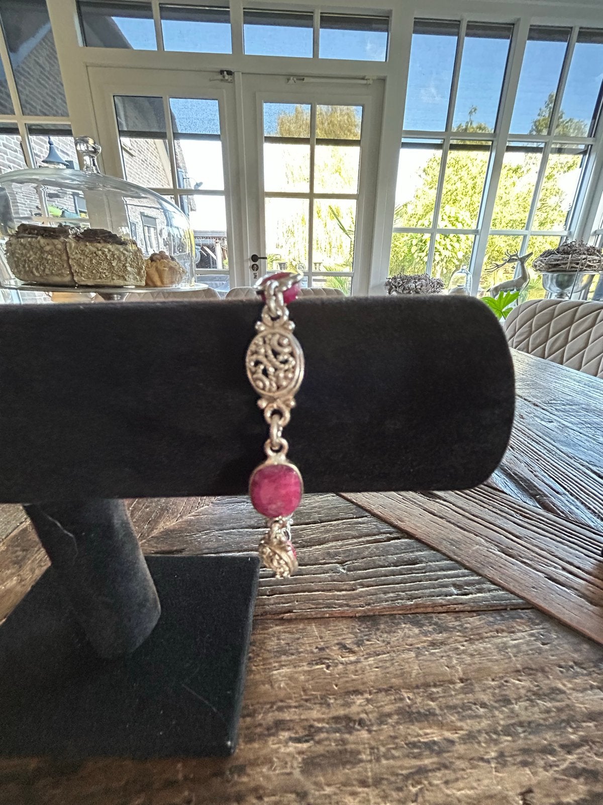Zilveren armband met robijn  edelstenen, Ophalen of Verzenden, Gebruikt, Zilver, Met edelsteen
