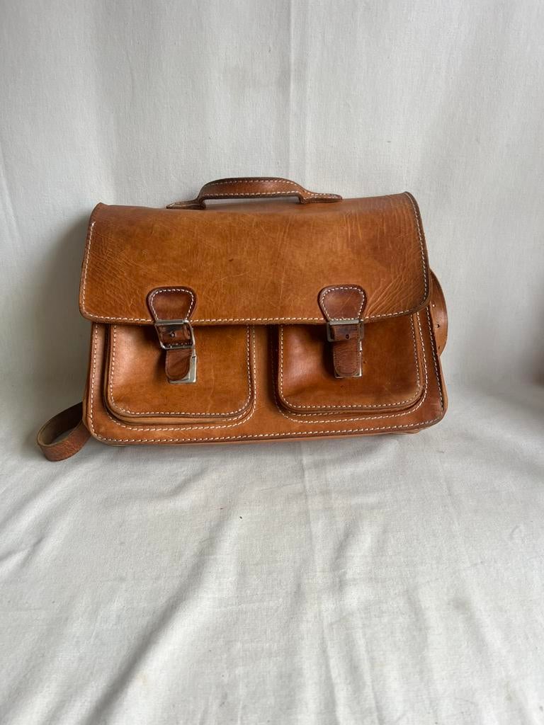 Original ruitertas tuigleren tas met schouderband izgst, Bruin, Ophalen of Verzenden, 30 tot 40 cm, Gebruikt