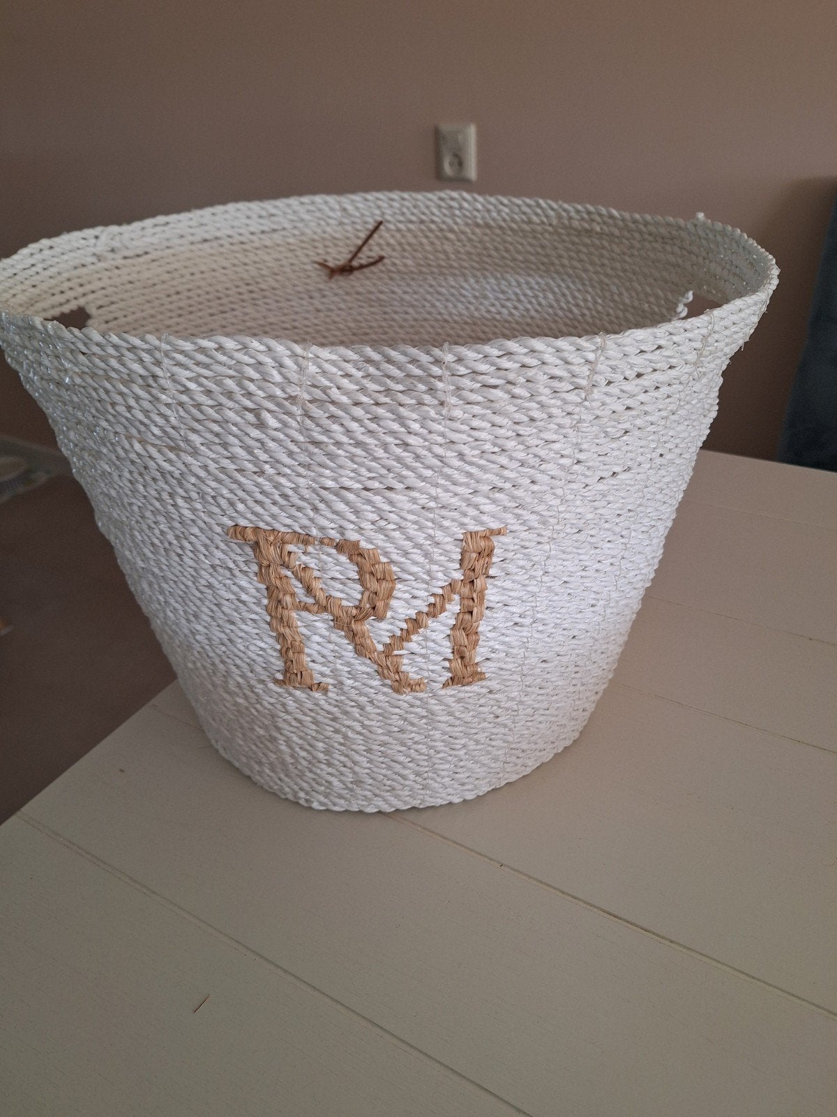 Riviera Maison Mand Wit - Hoogte 32cm, Doorsnee 42cm, Gebruikt, Gevlochten, Mand, Rond