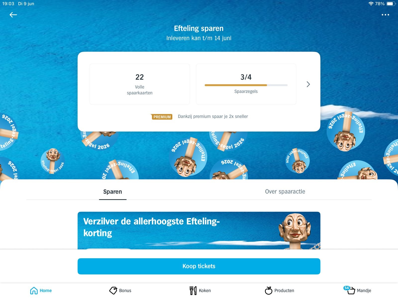 90 efteling AH zegels spaarkaart albert heijn, Eén persoon