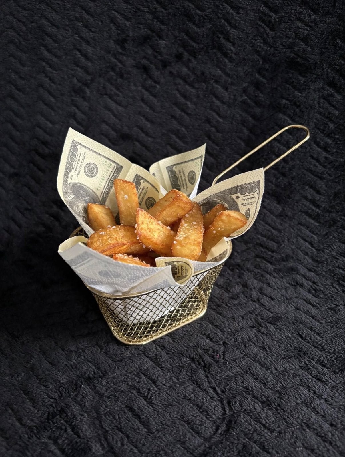6x gouden frietmandjes met bijpassende dollar servetten, Overige typen, Goud, Ophalen of Verzenden, Zo goed als nieuw