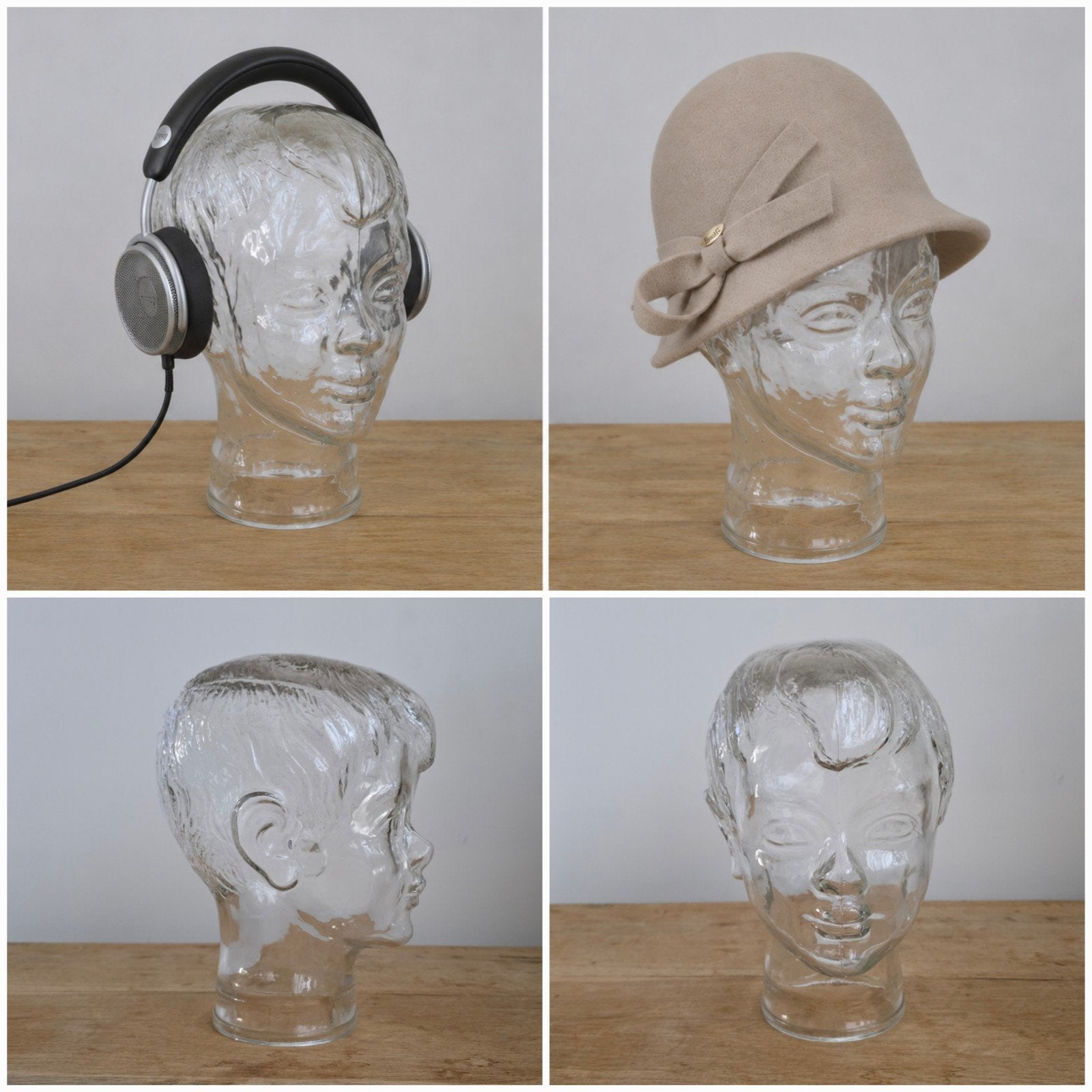 Glazen Kinder Hoofd Jaren 70 Mannequin Koptelefoon Standaard, Brocante, Nieuw, Ophalen of Verzenden, Wit