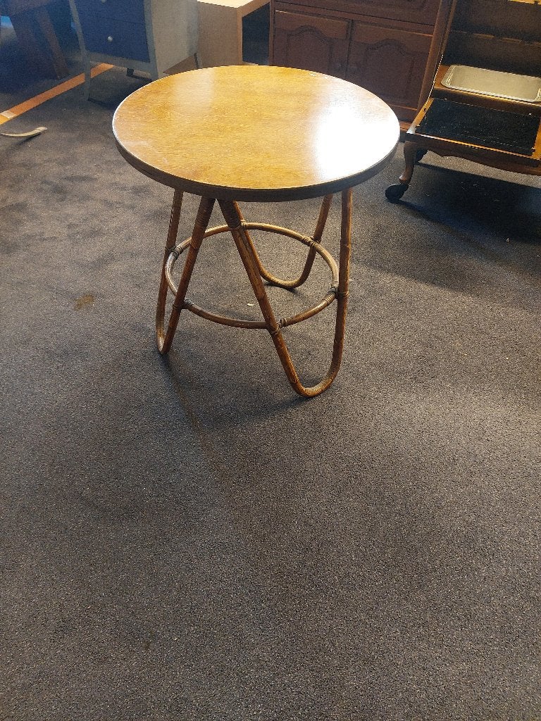 vintage bamboe tafeltje ( 501090), Ophalen of Verzenden, Rond, Minder dan 55 cm, 45 tot 60 cm