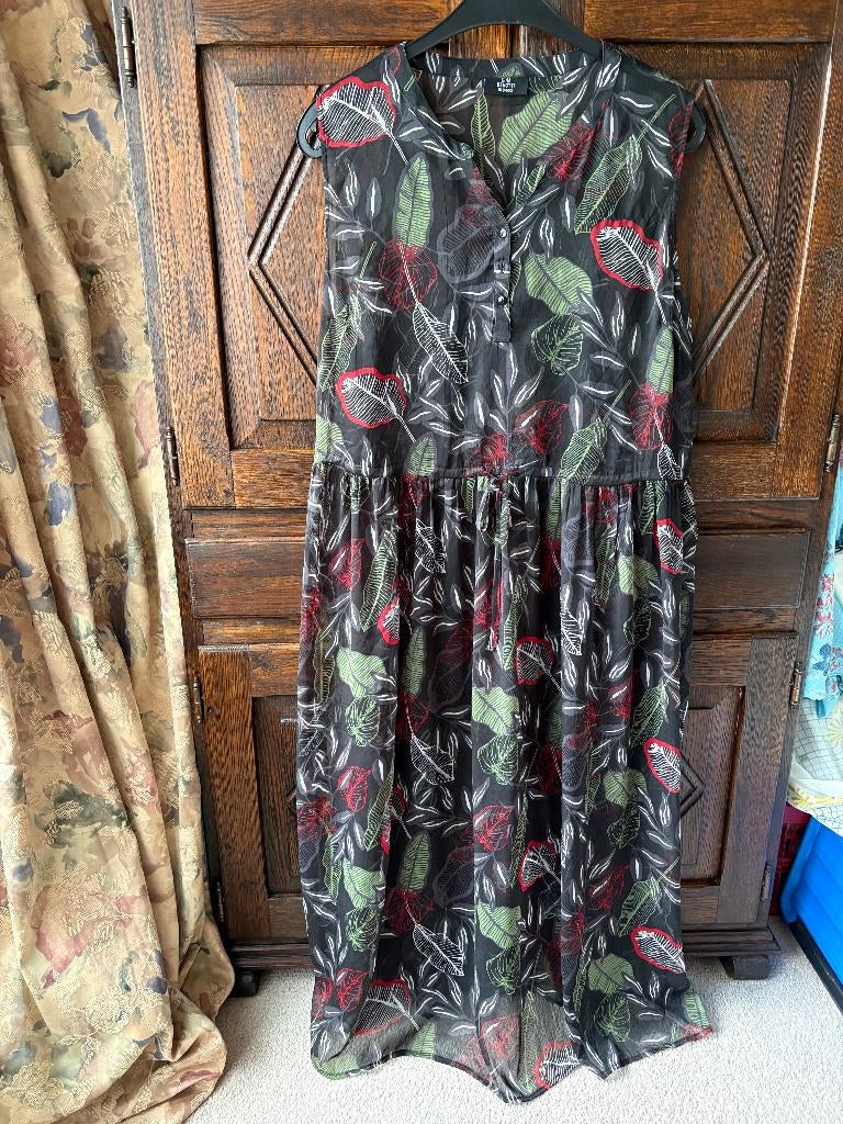Zwarte jurk met print bladeren; Gina Benotti; XL 48 50, Ophalen of Verzenden, Zo goed als nieuw, Zwart, Jurk