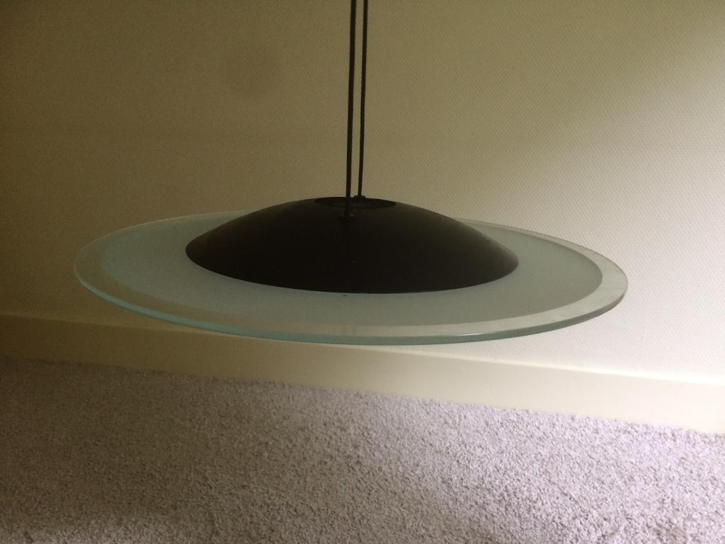 Herda hanglamp 'vliegende schotel', Ophalen, Gebruikt, 50 tot 75 cm, Glas