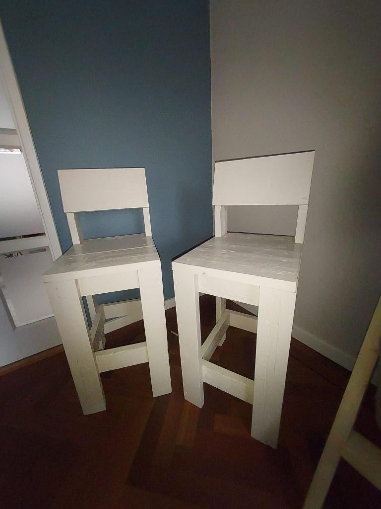 Steigerhouten barkrukken (2 stuks), Huis en Inrichting, Ophalen, Met voetsteun, 60 tot 90 cm, Zo goed als nieuw
