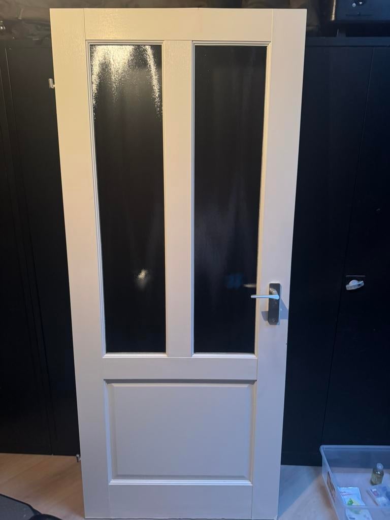 Houten binnendeur met glas, Doe-het-zelf en Verbouw, Deuren en Horren, Ophalen, Gebruikt, 80 tot 100 cm, Binnendeur