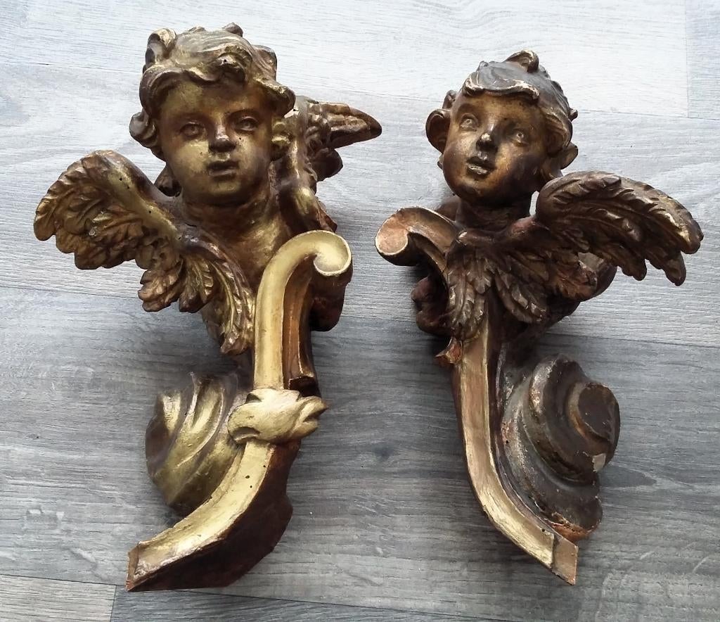 18 de eeuw Grote Hout Houten Engel Engelen Cupido Cherubijn