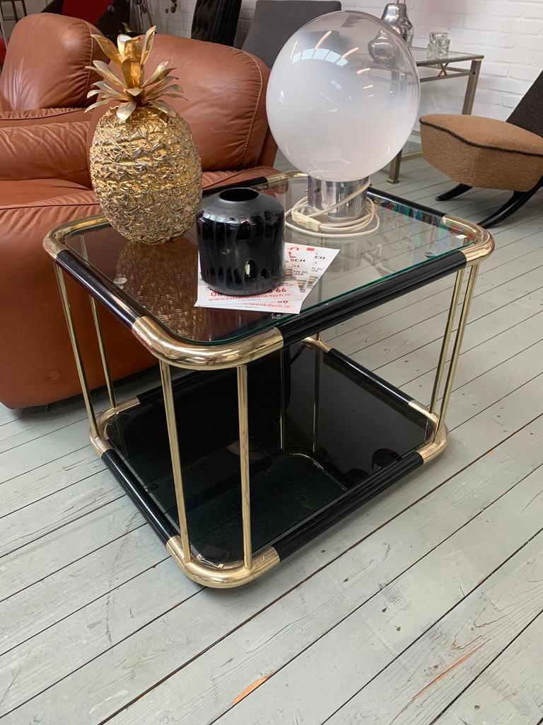 Tafel zwart messing bijzettafel DeKnudt Willy Rizzo stijl, Ophalen of Verzenden
