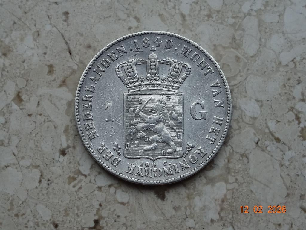 1 gulden 1840, Postzegels en Munten, 1 gulden, Verzenden, Zilver, Koning Willem I