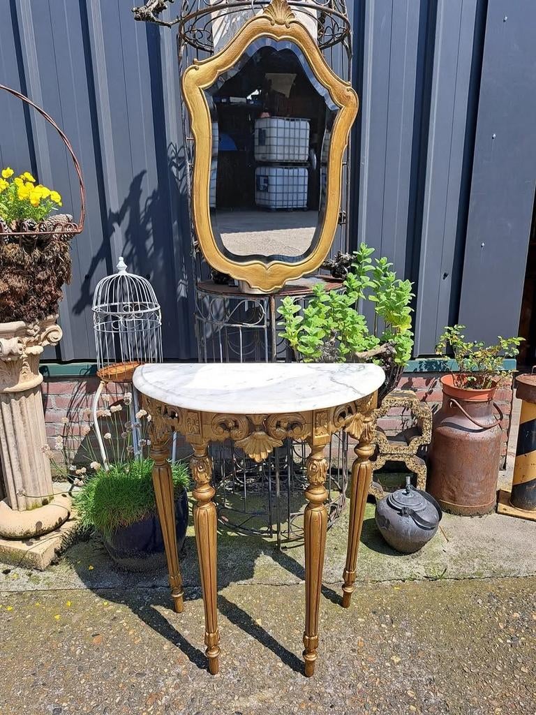 Antieke console, sidetable, wandtafel met bijbehorende spieg, Huis en Inrichting, Tafels | Kaptafels, Ophalen, Zo goed als nieuw