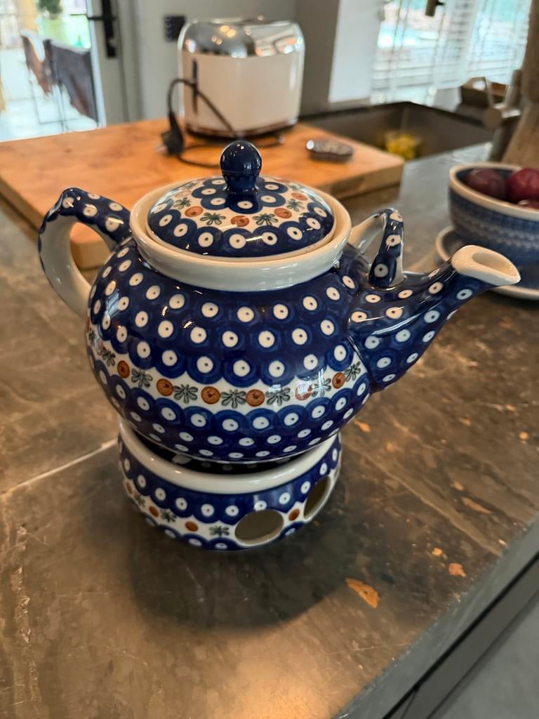 Aardewerk Theepot met Warmhouder Pools Aardewerk, Ophalen of Verzenden, Gebruikt