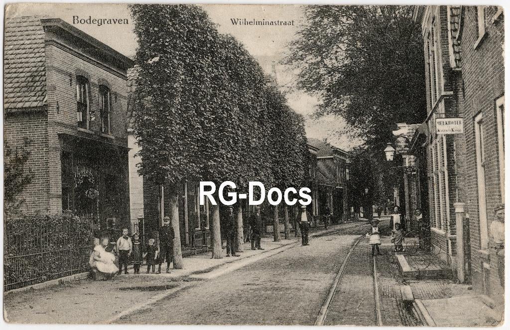 Ansichtkaart - Briefkaart Wilhelminastraat Bodegraven 1915, Ophalen of Verzenden, Voor 1920, Gelopen, Zuid-Holland