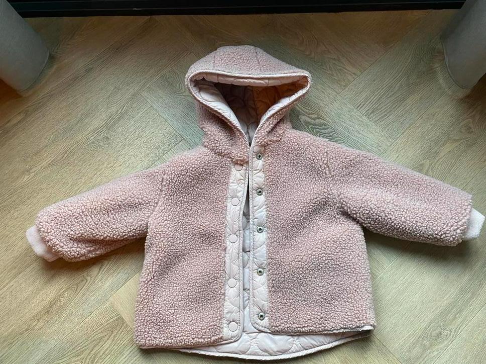Roze omkeerbare jas met teddy maat 86, Kinderen en Baby's, Babykleding | Maat 86, Ophalen of Verzenden, Zo goed als nieuw, Meisje