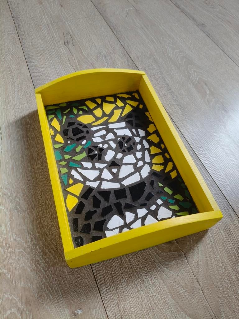 Dienblad met mozaïek panda afbeelding, Ophalen of Verzenden, Gebruikt, Rechthoekig, Hout
