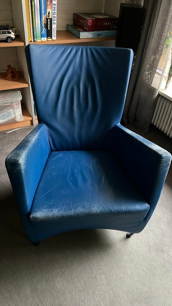 Windy leren stoelen blauw, Ophalen, Gebruikt, Blauw, Twee
