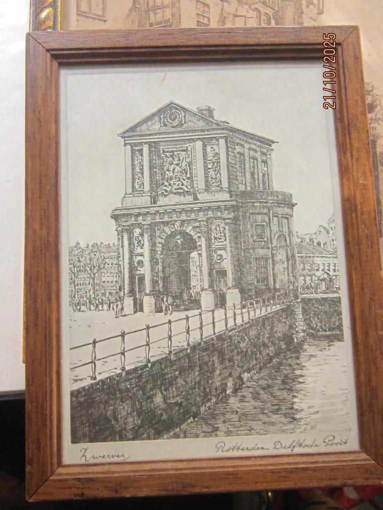 Zwerver, Mooie Gravure v./d Delfsepoort te Rotterdam, Ophalen of Verzenden