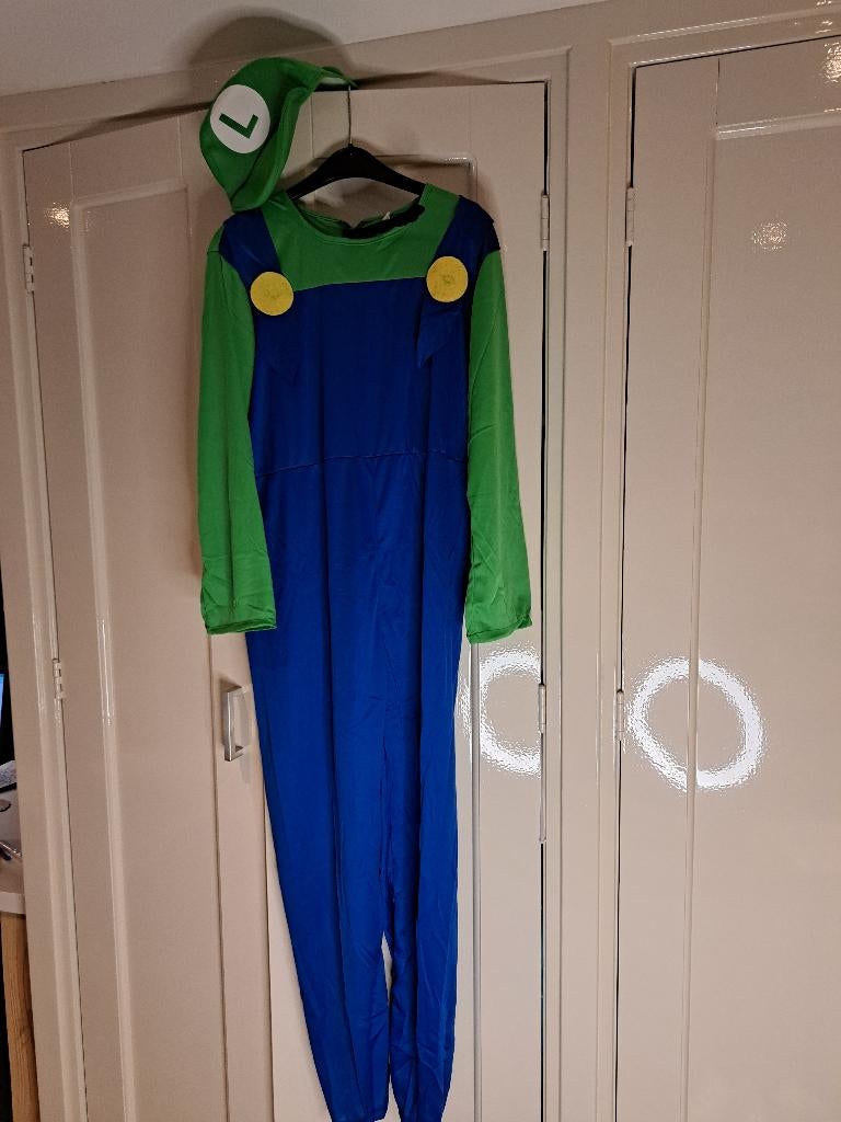Luigi verkleedpak S tm XL, Carnaval, Ophalen of Verzenden, Mario, Kleding