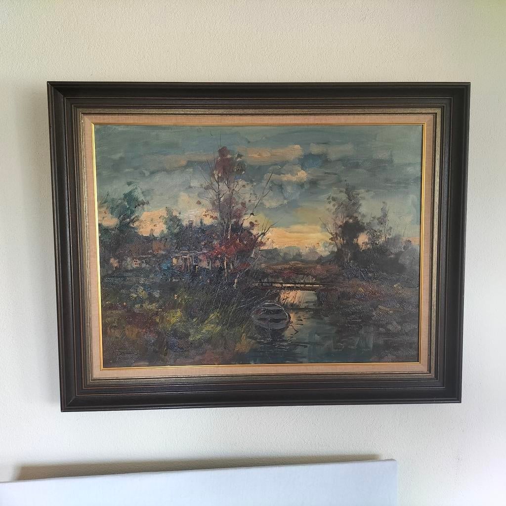 Schilderij met rivierlandschap, vintage, Joop Smits, Ophalen