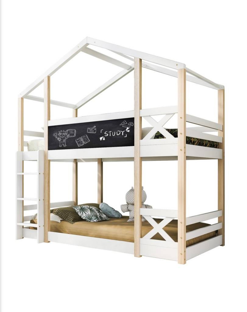 Stapelbed huis met krijt bord, Kinderen en Baby's, Kinderkamer | Stapelbedden en Hoogslapers, Ophalen, Zo goed als nieuw, Stapelbed