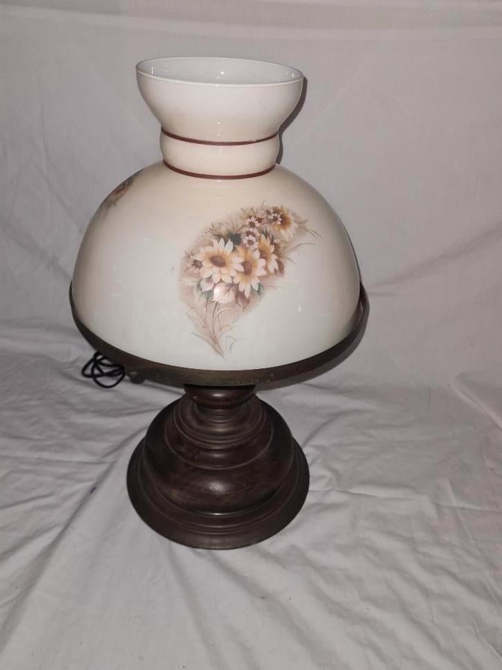 vintage lamp, glazen kap met bloemen, Ophalen, Gebruikt, Glas