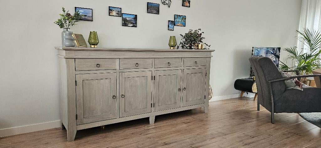 Dressoir grijs  193,5 x 45 x 90, Ophalen, Gebruikt, Met deur(en), Eikenhout