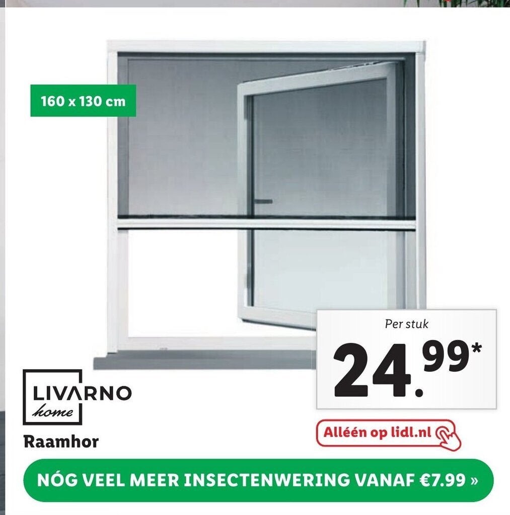 Raamhor 130 x 160 cm, Ophalen, Kunststof, 120 cm of meer, Hordeur