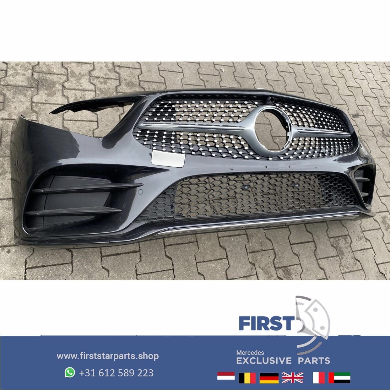 W257 C257 CLS AMG VOORBUMPER GRIJS COMPLEET + DIAMOND GRIL o, Gebruikt, -, Voor, Ophalen of Verzenden