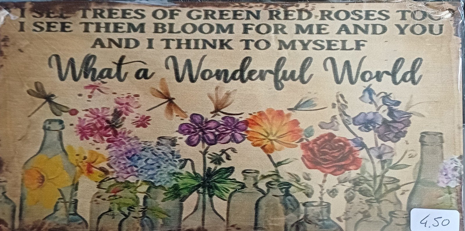 Wanddecoratie 'What a Wonderful World' met bloemen, Meerkleurig, Overige materialen, Overige stijlen, Nieuw