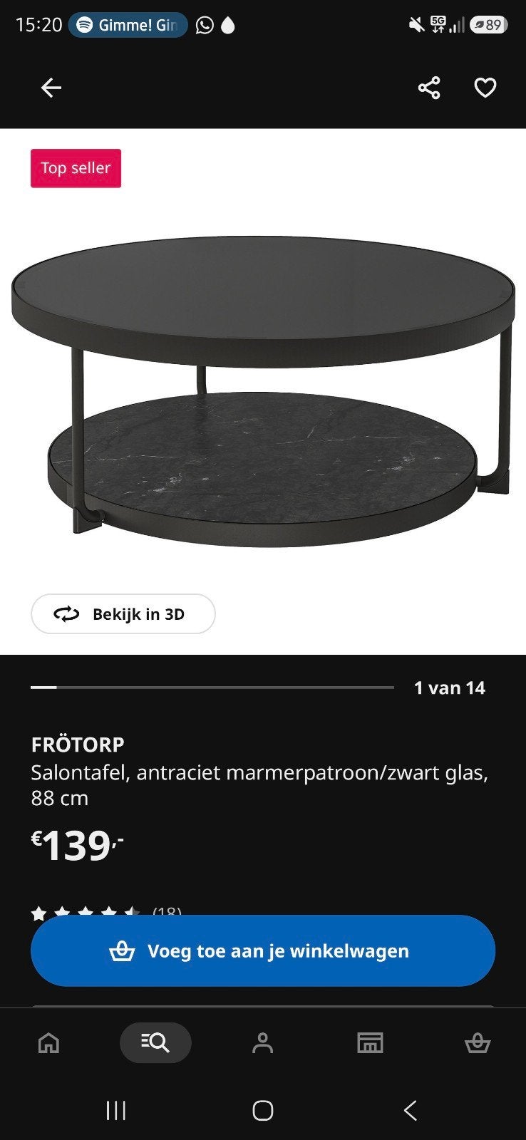 Ikea Frotorp salontafel, Ophalen, Gebruikt, 50 tot 100 cm, Rond