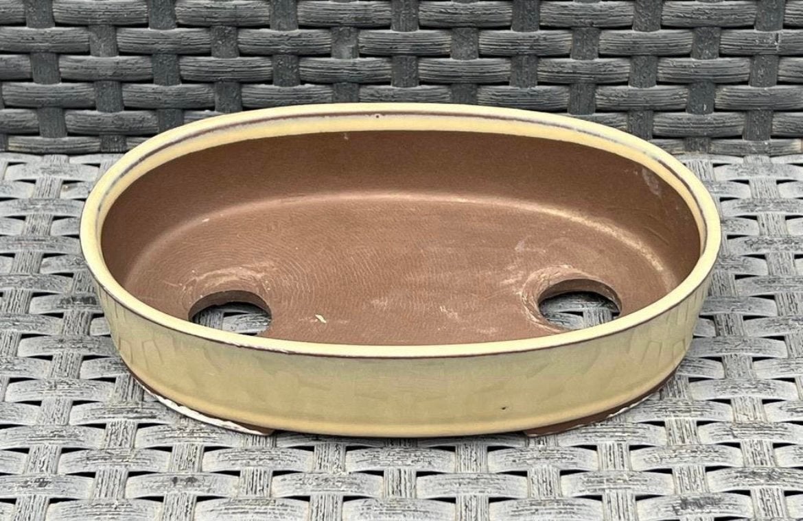 Bonsai schaal crème geglazuurd Japans aardewerk 16,6x11,2x36, Ophalen of Verzenden, Zo goed als nieuw, Overige vormen, Aardewerk