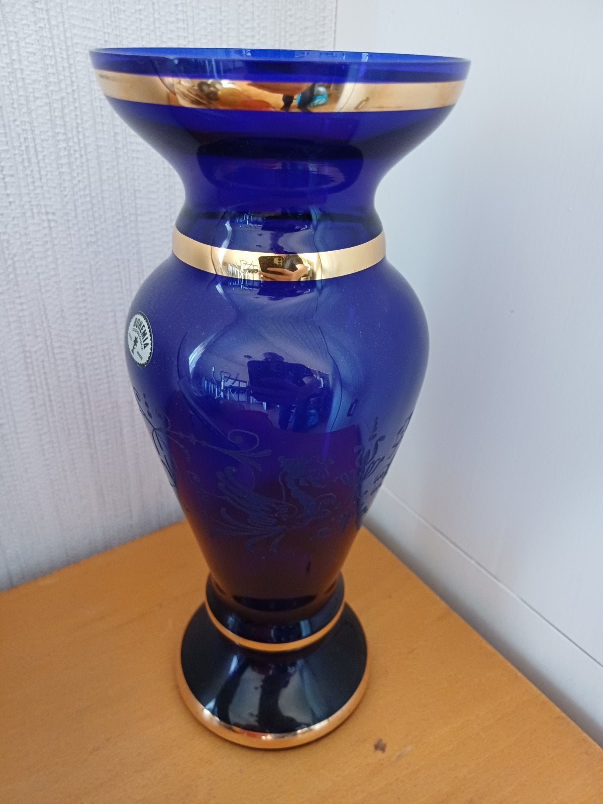 Bohemia Kobaltblauwe Vaas met Gouden Randen, Ophalen of Verzenden