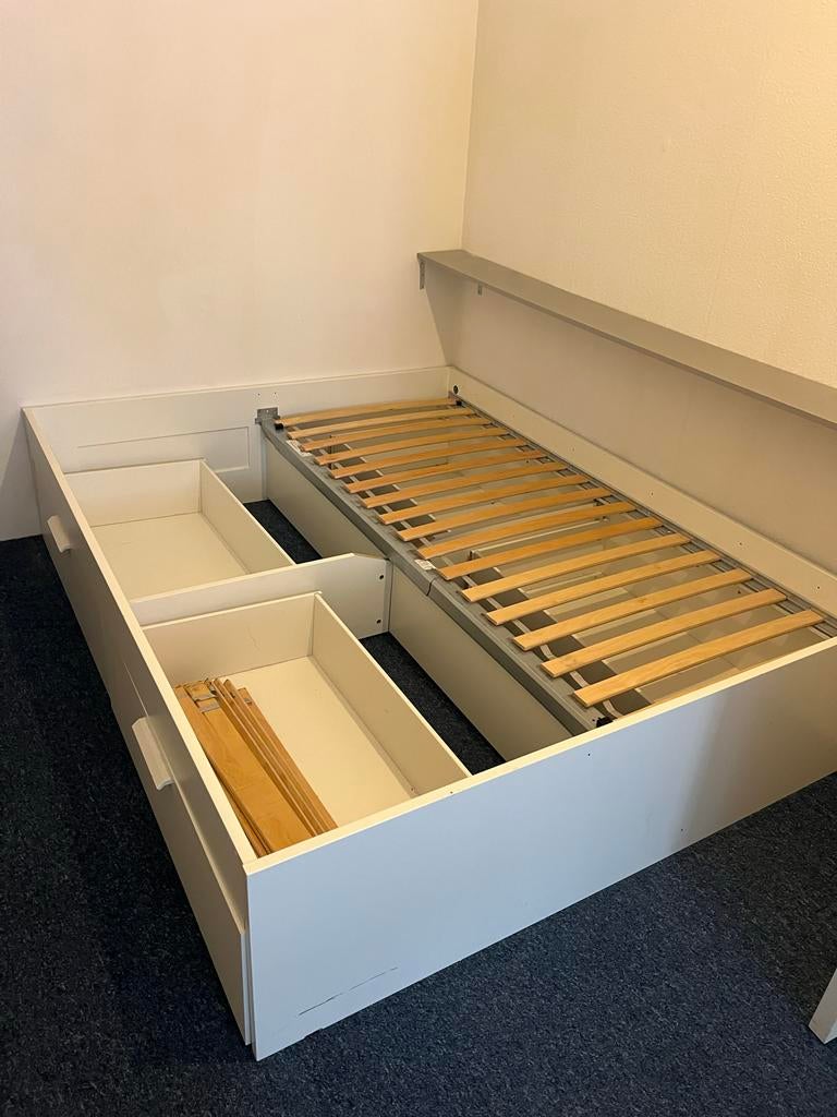 IKEA Brimnes bed 160x200 met lades, Ophalen, Wit, Tweepersoons, Zo goed als nieuw
