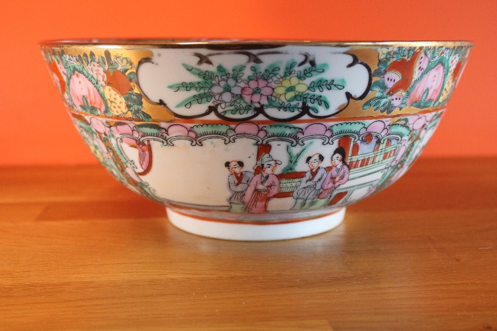 Grote Chinese 'Rose Medallion' porseleinen punchkom, Ophalen of Verzenden