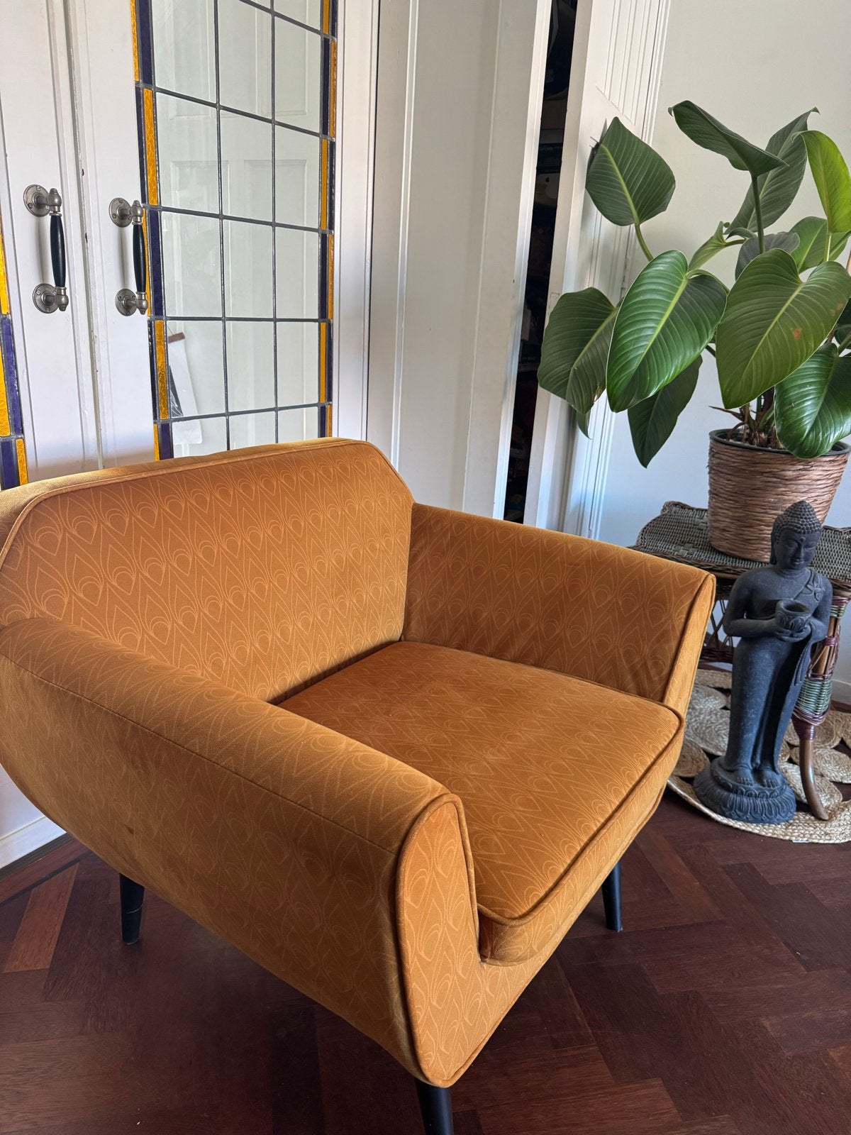 Okergele Woood Stoel / fauteuil - Breed 90 cm, Diep 75 cm, Ophalen, Overige kleuren, Zo goed als nieuw, Eén