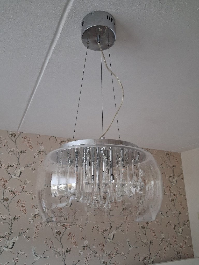 Hanglamp glas en chroom, Ophalen, Gebruikt, Glas, Minder dan 50 cm