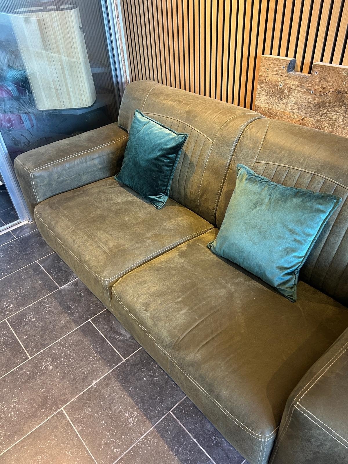 suède groene bank velvet sofa bankstel, Overige materialen, 150 tot 200 cm, Driepersoons, 75 tot 100 cm