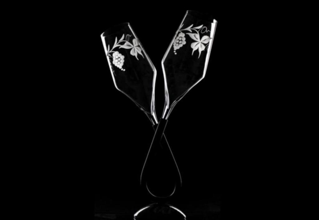 Cristal Lehrer - Flûte Duo Taille Raisin - Champagne flute, Ophalen of Verzenden, Zo goed als nieuw, Kristal, Glas of Glazen